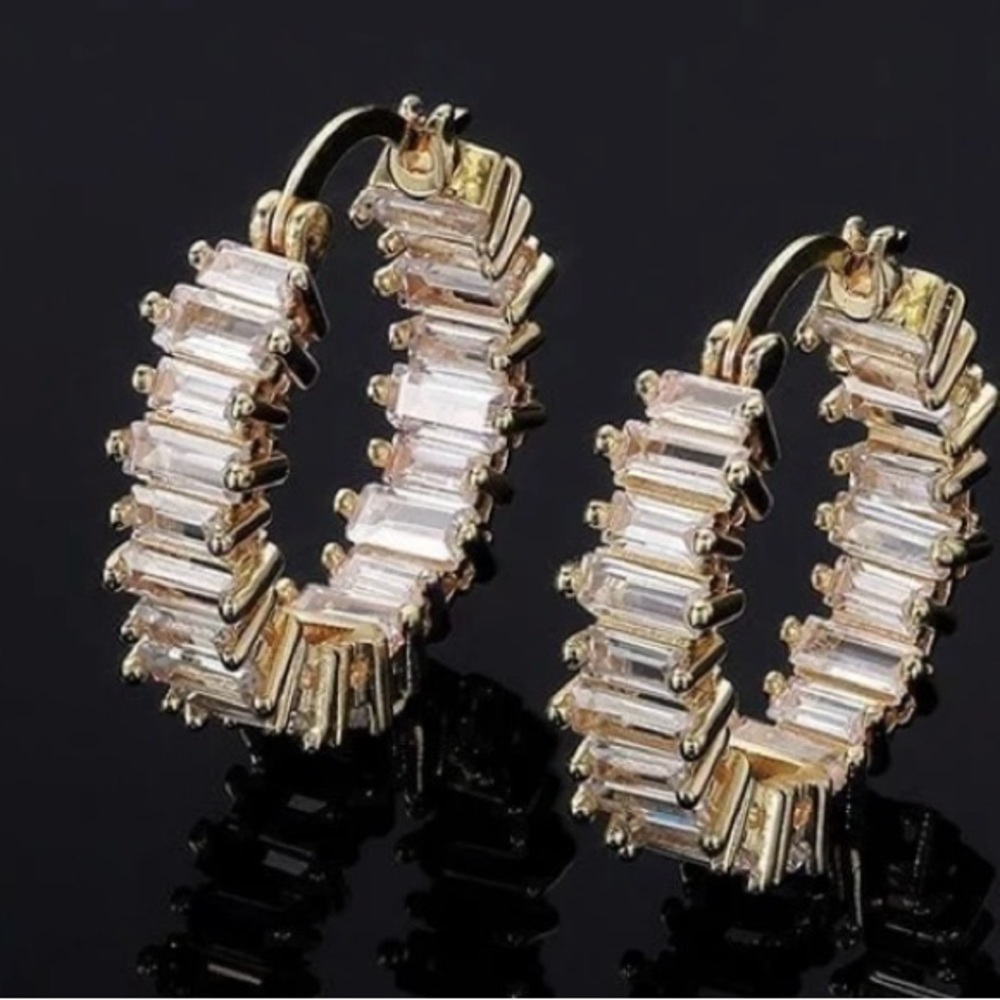 New rectangle cz gold hoop earrings